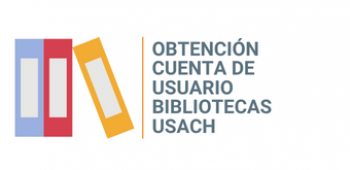 La imagen muestra un ícono de tres libros en fondo blanco. Al lado, se lee el texto "Obtención cuenta de usuario bibliotecas Usach".