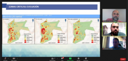 La imagen muestra una captura de pantalla del seminario virtual, donde aparecen mapas de calor.